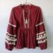 Anthropologie Tops | Anthropologie Vineet Bahl Burgundy Nisha Pom Pom Peasant Boho Blouse Top Size S | Color: Red/White | Size: S