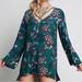 Free People Dresses | Free People Heartbeat Floral Crisscross Bell Sleeve Emerald Tunic Mini Dress Xs | Color: Blue/Green | Size: Xs