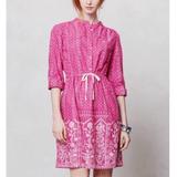 Anthropologie Dresses | Anthropologie Meadow Rue Pink Anila Shirtdress Floral Print With Pockets | Color: Pink/White | Size: 4