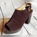 Michael Kors Shoes | Michael Kors Piper Sling Coffee/Brown Suede Size 8.5 Peep Toe Leather Excellent | Color: Brown | Size: 8.5