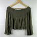 American Eagle Outfitters Tops | American Eagle Olive Green Cropped Off Shoulder Bell Sleeve Shirt Top Size Small | Color: Green | Size: S