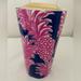 Lilly Pulitzer Dining | Lilly Pulitzer Tumbler Hot Pink Pineapple Print Coffee Travel Blue Mug Gold Lid | Color: Blue/Pink | Size: Approx: 6 Inches Tall