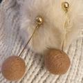 Anthropologie Jewelry | 2/$35 Anthropologie Gold Plated Beige Felted Wool Pom Poms Long Drop Ea | Color: Gold/Tan | Size: Os