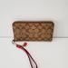 Coach Bags | Coach Ch595 Signature Long Zip Around Wallet Clutch Wristlet Khaki Electric Red | Color: Brown/Red | Size: Os