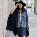 Free People Jackets & Coats | Free Peopleblackwhite Stripeponcho Denim Jacket | Color: Black/Blue | Size: O/S