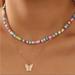 Anthropologie Jewelry | 2 Pc Butterfly Gold Chain Colorful Beaded Chain Necklace Set | Color: Gold/Pink | Size: Os