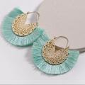 Anthropologie Jewelry | 2/$35 Anthropologie Aqua Green Silk Fringe Gold Filigree Wire Hoop Ear | Color: Gold/Green | Size: Os