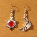 Free People Jewelry | Bohemian Astrology Sun Moon Silver Wire Wrapped Celestial Stone Mismatch Dangles | Color: Orange/Silver | Size: See Description