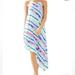 Lilly Pulitzer Dresses | Lilly Pulitzer Magnolia Asymmetrical Midi Ceviche Stripe Dress Womens Size Xs | Color: Blue/Green/Pink/Purple | Size: Xs