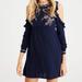 American Eagle Outfitters Dresses | American Eagle Muslin Mini Dress Floral Embroidered Cold Shoulder Boho Medium | Color: Blue/Cream | Size: M