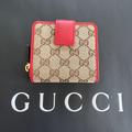 Gucci Bags | Gucci Women's Beige Original Gg Red Leather Trim French Flap Wallet 346056 | Color: Red/Tan | Size: Os