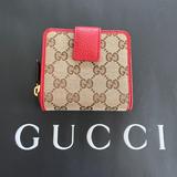 Gucci Bags | Gucci Women's Beige Original Gg Red Leather Trim French Flap Wallet 346056 | Color: Red/Tan | Size: Os