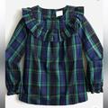 J. Crew Shirts & Tops | J Crew Girls Ruffle Cotton Poplin Top In Tartan, Nwt | Color: Blue/Green | Size: Lg