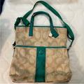 Coach Bags | Authentic Coach Bag - Tan & Teal Fold Over Shoulder Bag | Color: Green/Tan | Size: Os