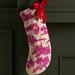 Anthropologie Holiday | Anthropologie Dorsey Stocking Large Embroidered Pink With Red Bow | Color: Pink/Tan | Size: Os