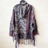Free People Sweaters | Free People Poncho Shrug Blue Gray Fringe Sweater Oversized Women's Size Small | Color: Blue/Gray | Size: S