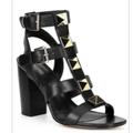 Michael Kors Shoes | Michael Kors Wren Black Leather Strappy Gladiator High Heel Sandals Women's Sz 6 | Color: Black/Gold | Size: 6