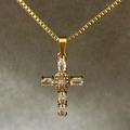 Anthropologie Jewelry | New Beautiful Diamond Crystal Cross Necklace 18k Gold Plated Tarnished Free | Color: Gold | Size: Os