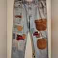 Levi's Jeans | Custom Made Vintage Levi's Denim/ Leather Straight Leg Jeans Size 36 X 34 | Color: Blue | Size: 36