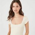 American Eagle Outfitters Tops | 4/15$ American Eagle Ribbed Lettuce Edge Cream Square Neck Scoop Neck Crop Top | Color: Cream | Size: S