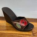 Coach Shoes | Coach Melaney Suede Floral Patchwork Wooden Wedge Heels Size 7.5 | Color: Brown | Size: 7.5