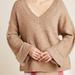 Anthropologie Sweaters | Anthropologie Relaxed Fit V-Neck Sweater Maggie Bell-Sleeved Pullover, Size Xs | Color: Tan | Size: Xs