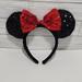 Disney Other | Disney Parks Minnie Mouse Ears Headband Red Bow | Color: Black/Pink | Size: Os