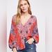 Free People Tops | Free People Women's Birds Of A Feather Printed V-Neck Button Blouse Size Xs | Color: Blue | Size: Xs