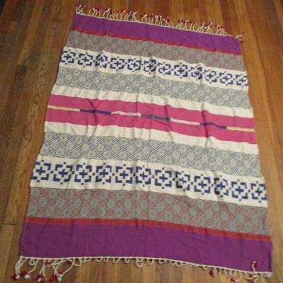 Anthropologie Bedding | Anthropologie Fringe Stripe Blanket Throw Bedspread Cover Ethnic Cotton 46x66 | Color: Gray/Purple | Size: Os