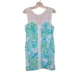 Lilly Pulitzer Dresses | Lilly Pulitzer Women's Lace Mini Shift Party Dress Round Neck Blue Green Size 10 | Color: Blue/Green | Size: 10