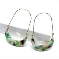 Anthropologie Jewelry | Anthropologie Gold Plated Green Marbled Big Crescent Hoop Earrings D26 | Color: Gold/Green | Size: Os
