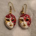 Disney Jewelry | Beautiful Italian Venetian Mask Earrings From Walt Disney World | Color: Gold/Red | Size: Os