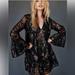 Free People Dresses | Free People Black Falling Flowers Bell Sleeve Sequin Mini Dress, Size Small | Color: Black | Size: S