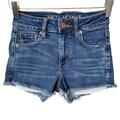 American Eagle Outfitters Shorts | American Eagle Outfitters Aeo Hi-Rise Shortie Cutoff Frayed Dark Wash Jean Short | Color: Blue | Size: 0
