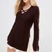 Free People Sweaters | Free People Sweater Womens Medium Brown Criss Cross Knitted Tunic Boho Casual | Color: Brown | Size: M