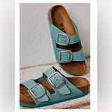 Free People Shoes | Free People Birkenstock Arizona Big Buckle In Beryl Nubuck | Color: Green | Size: 8.5