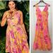 Lilly Pulitzer Dresses | Lilly Pulitzer Bri V Neck Cotton Midi Dress Belted Pocket Calla Yellow Floral 8 | Color: Pink/Yellow | Size: 8