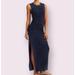 Athleta Dresses | Athleta Ribbed Sleeveless Maxi Dress Navy Blue Snap Henley Slit Stretchy Comfy S | Color: Blue | Size: S