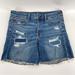 American Eagle Outfitters Shorts | Aeo American Eagle Midi Shorts Next Level Stretch Medium Wash Distressed Denim 8 | Color: Blue | Size: 8