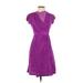Banana Republic Casual Dress - A-Line V Neck Short sleeves: Purple Print Dresses - Women's Size 00 Petite