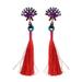 Anthropologie Jewelry | 2/$35 Anthropologie Long Red Orange Tassel Blue Crystal Cluster Earring | Color: Orange/Red | Size: Os