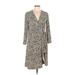 BCBGMAXAZRIA Casual Dress - Wrap V-Neck 3/4 sleeves: Tan Dresses - Women's Size Large