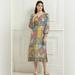 Anthropologie Dresses | Anthropologie Ranna Gill Viscose Linen Knot Tie Up Printed Dress Size M | Color: Blue/Yellow | Size: M