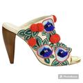 Tory Burch Shoes | Gorgeous Tory Burch Pom Pom High Heel Mules | Color: Cream/Red | Size: 5