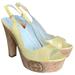 Gucci Shoes | Gucci Yellow Patent Leather Cork Peep Toe Platform Slingback Sandals, Size 36 | Color: Cream | Size: 36eu