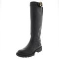 Coach Shoes | Coach Black Leigh Casual Leather Knee-High Boots With Gold Tone Buckle Accent | Color: Black/Gold | Size: 5.5