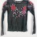 American Eagle Outfitters Tops | American Eagle | Y2k Style Black Sheer Dot Long Sleeve Top Floral Patches Xxs | Color: Black/Red | Size: Xxs