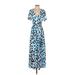 Lily by Firmiana Casual Dress - Wrap: Blue Print Dresses - Women's Size Small