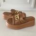 Anthropologie Shoes | Alba Moda Anthropologie Brown Leather Hardware Chain Slide Sandals Sz 39 | Color: Brown/Gold | Size: 39eu