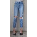 American Eagle Outfitters Jeans | American Eagle Outfitters Mom Jean In Light Wash 4 Distressed Ripped Knees | Color: Blue | Size: 4